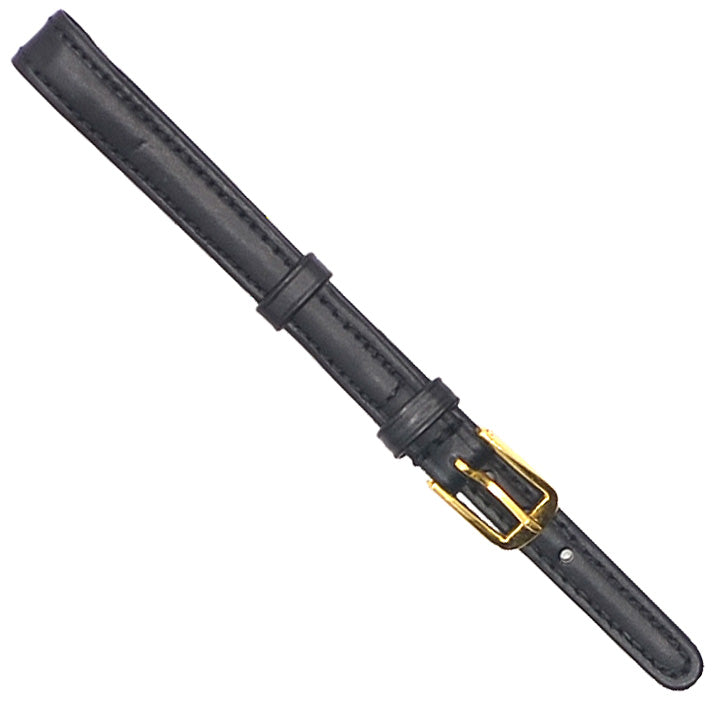 Black Leather 8mm Watch Strap with Gold Buckle Slim Elegant Design