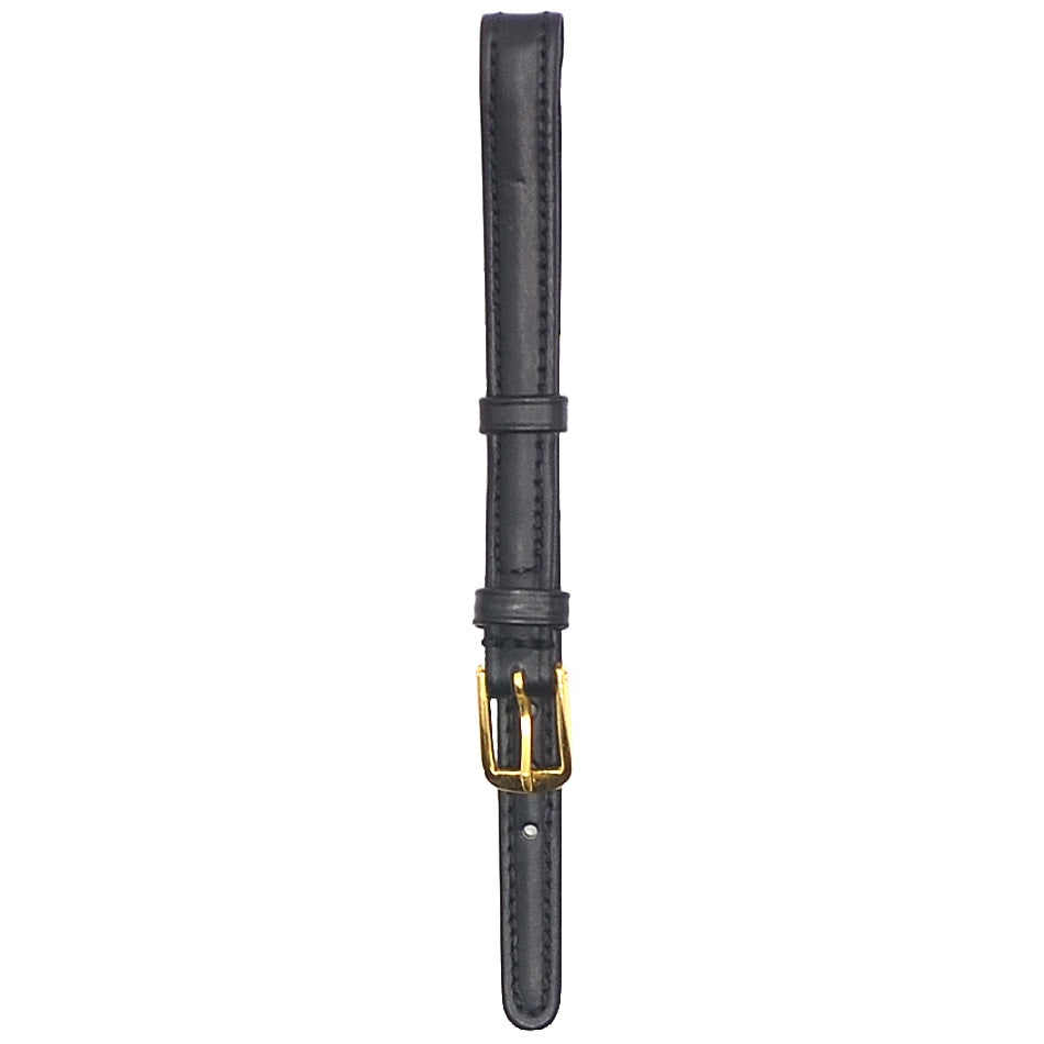 Black Leather 8mm Watch Strap with Gold Buckle Slim Elegant Design