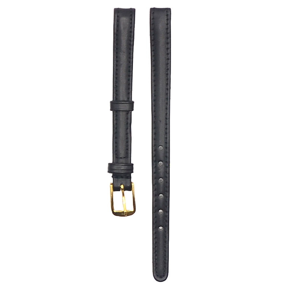 Black Leather 8mm Watch Strap with Gold Buckle Slim Elegant Design