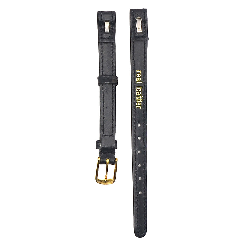 Black Leather 8mm Watch Strap with Gold Buckle Slim Elegant Design